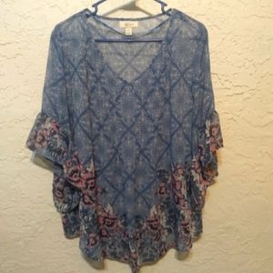 Style&Co | NWOT XL Sheer Boho 3/4 Bell Sleeve tunic